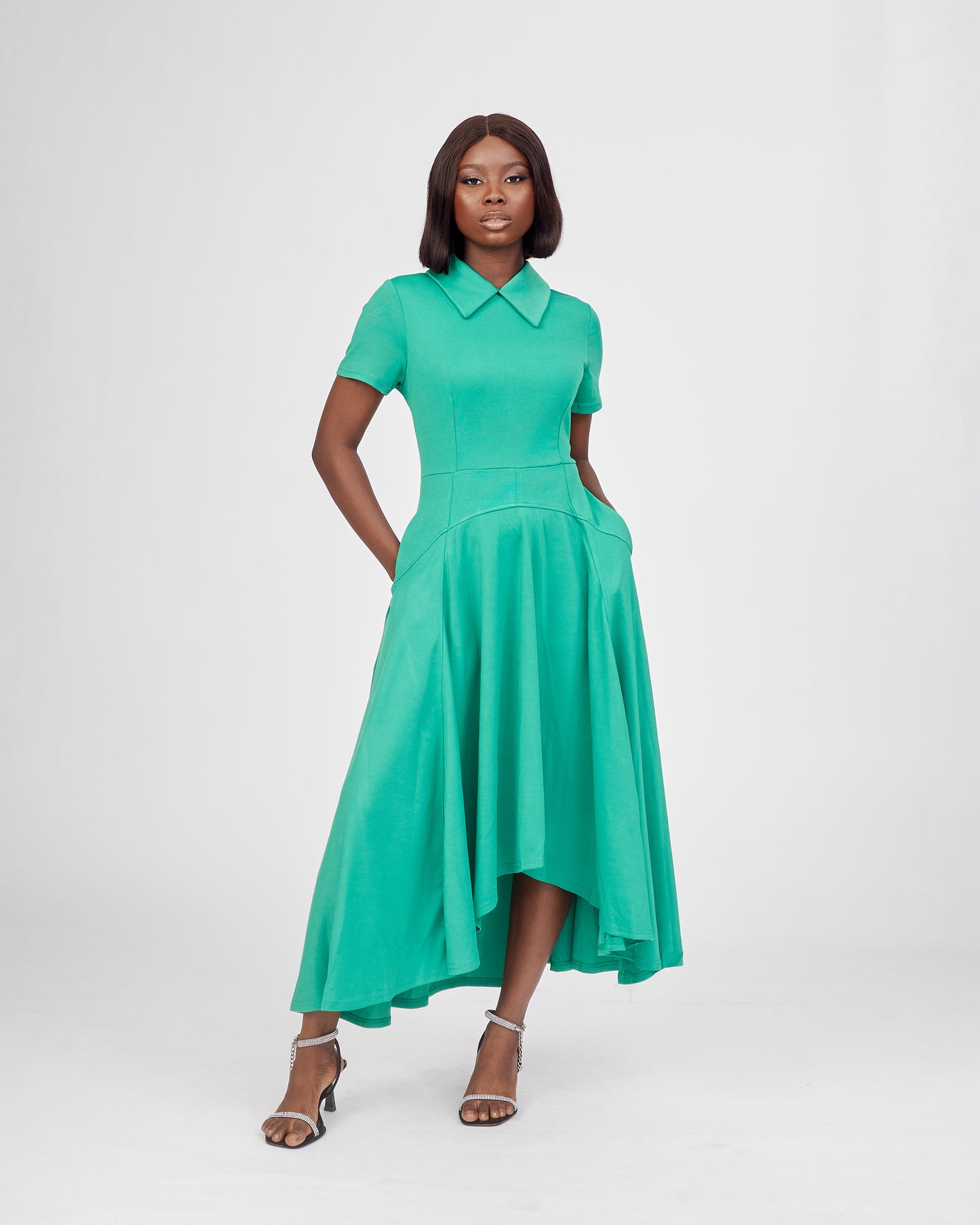 Classic Green Collared Midi Dress