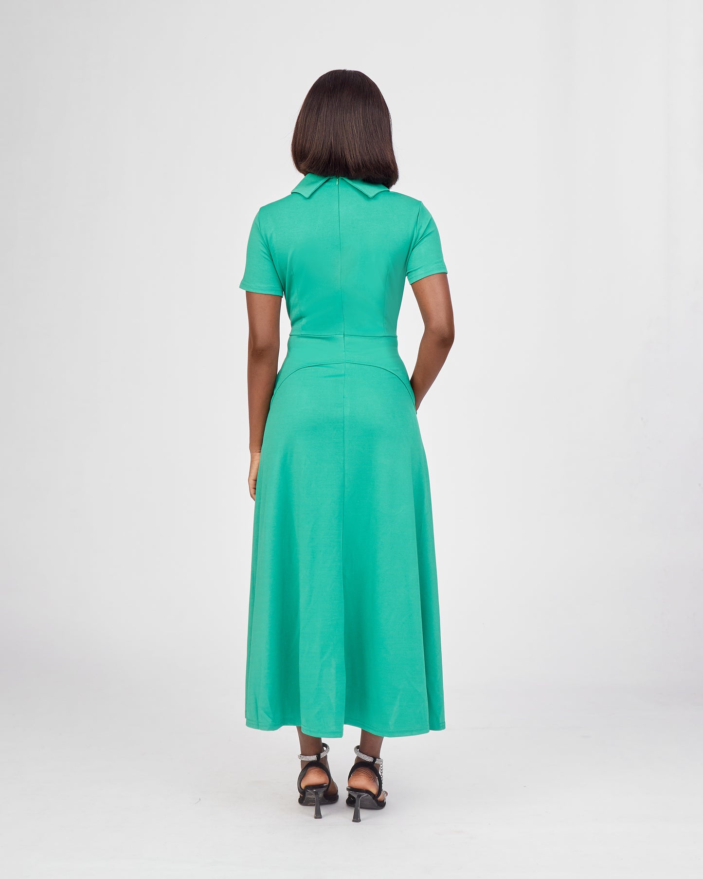 Classic Green Collared Midi Dress