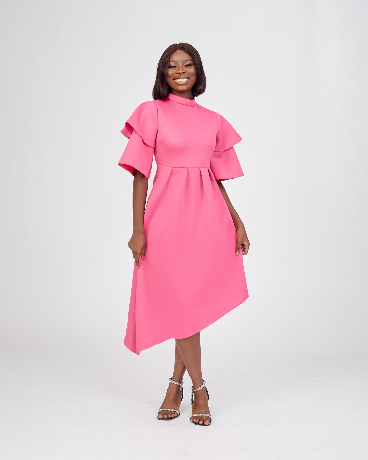 Pink Asymmetrical Midi Dress