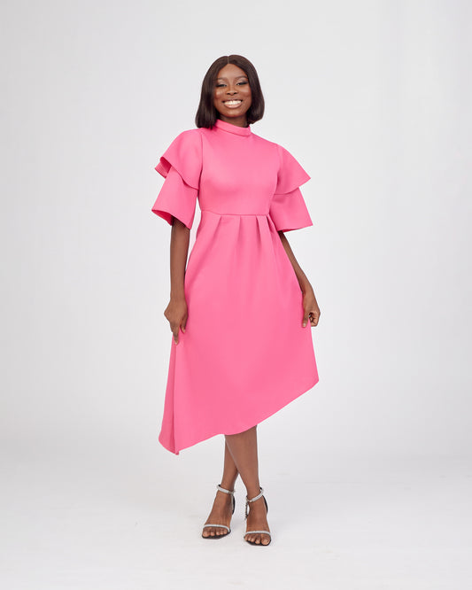 Pink Asymmetrical Midi Dress